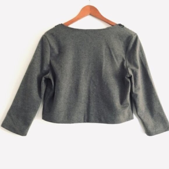 H&M Cocktail Jacket M Cropped Thick Knit Embellished Beaded Open Front Gray - Picture 4 of 8